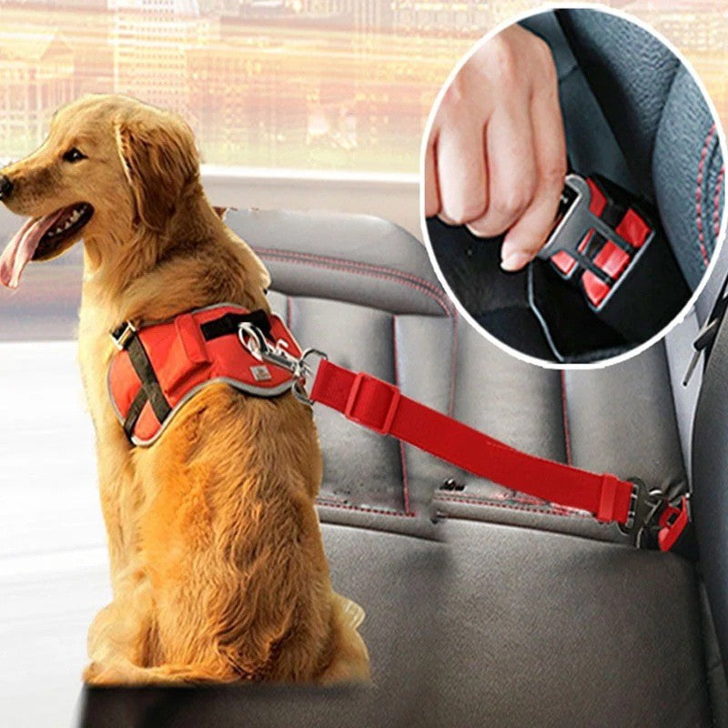 Cinto de Segurança para Cachorro e Gato — Cinto Ajustável Pet para Carro, Trava de Segurança Automotiva