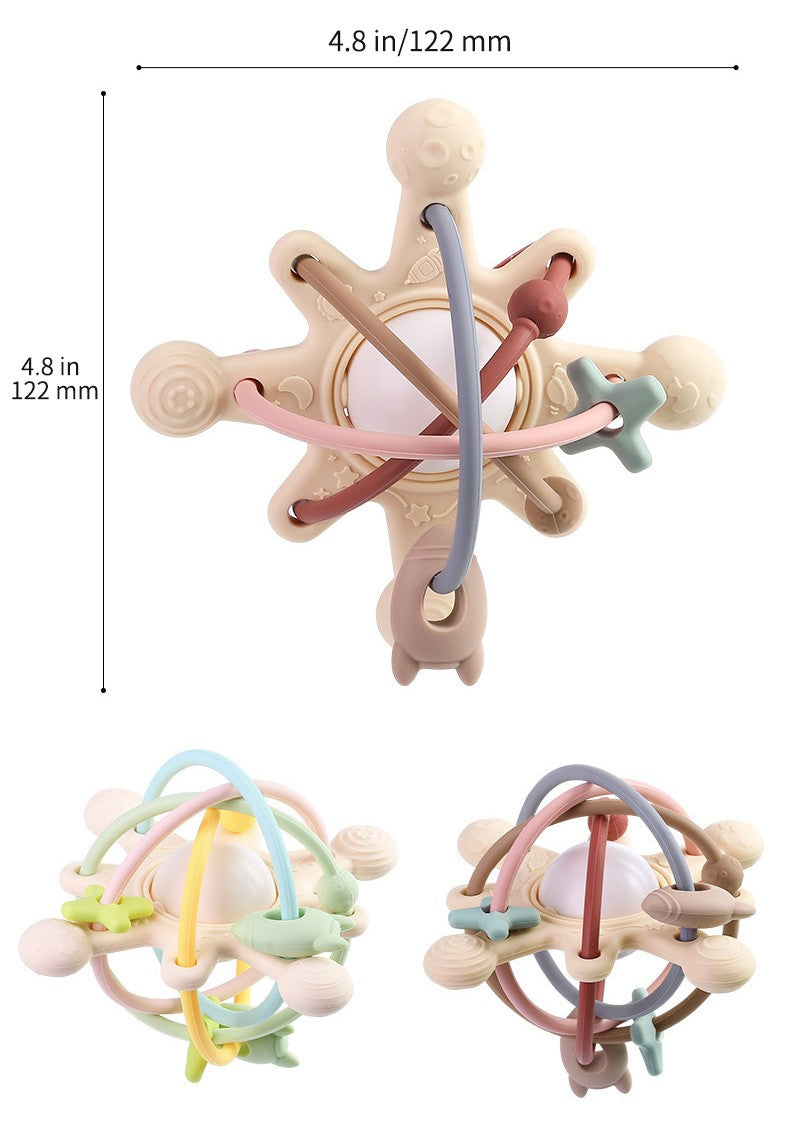 Bola Mordedor Sensorial com Chocalho e Sino — Brinquedo Montessori em Silicone para Cães e Gatos