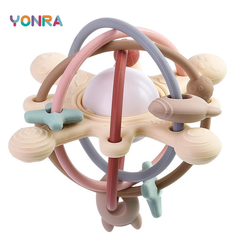 Bola Mordedor Sensorial com Chocalho e Sino — Brinquedo Montessori em Silicone para Cães e Gatos