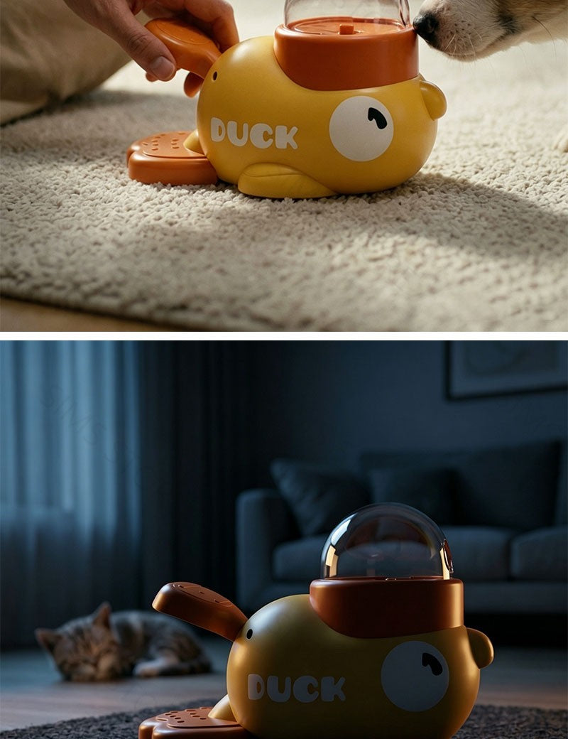 Brinquedo Antiestresse para Cães, Comedouro Interativo Automático, Design Pato Cartoon, Estímulo Mental e Petiscos