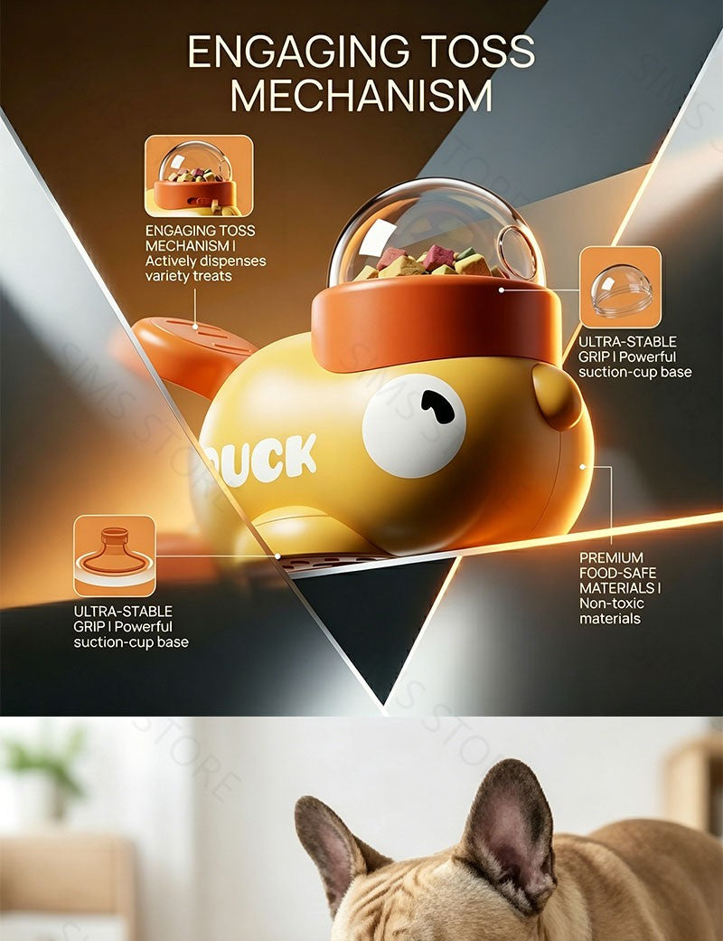 Brinquedo Antiestresse para Cães, Comedouro Interativo Automático, Design Pato Cartoon, Estímulo Mental e Petiscos