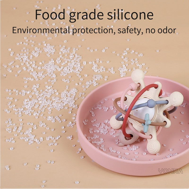 Bola Mordedor Sensorial com Chocalho e Sino — Brinquedo Montessori em Silicone para Cães e Gatos