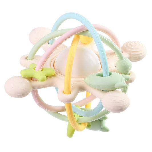 Bola Mordedor Sensorial com Chocalho e Sino — Brinquedo Montessori em Silicone para Cães e Gatos