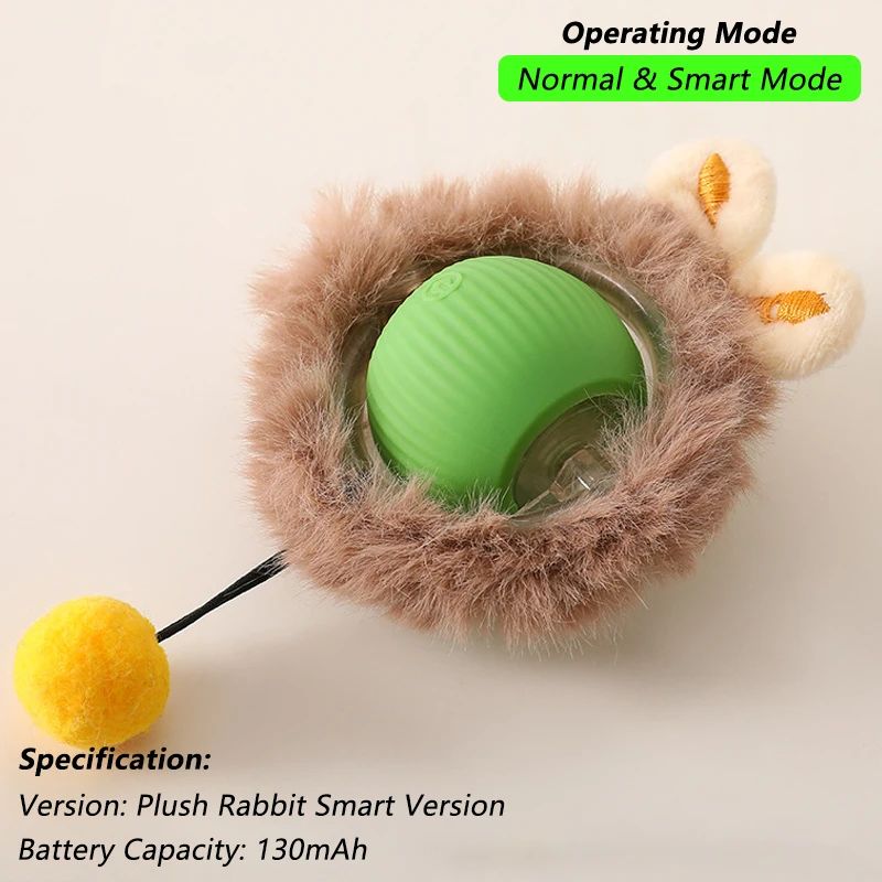 Brinquedo Interativo para Gatos com Bola Giratória Automática e Cauda de Pelúcia — Recarregável USB