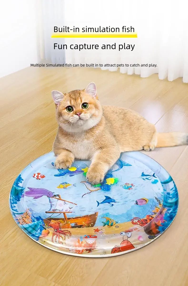 Tapete de Água Sensorial para Gatos PVC Ocean — Brinquedo Interativo Anti-Tédio