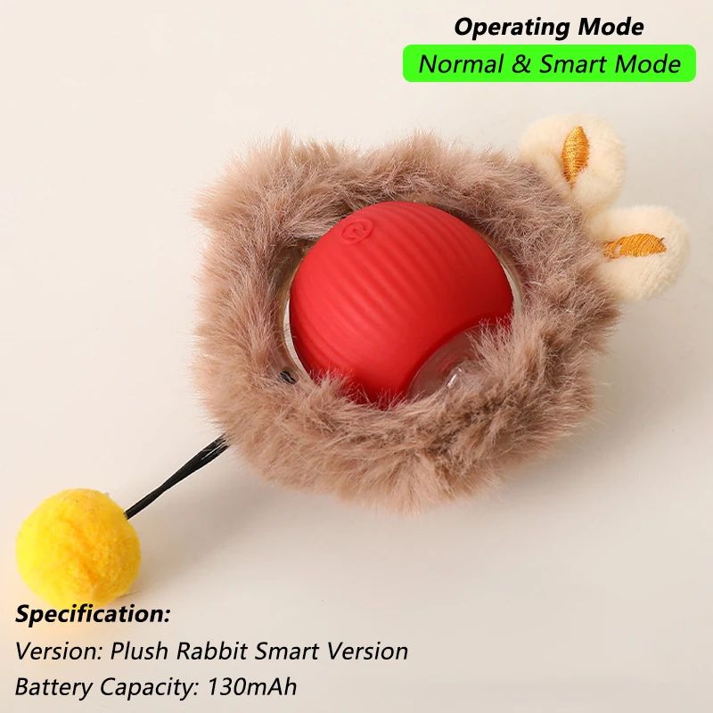 Brinquedo Interativo para Gatos com Bola Giratória Automática e Cauda de Pelúcia — Recarregável USB