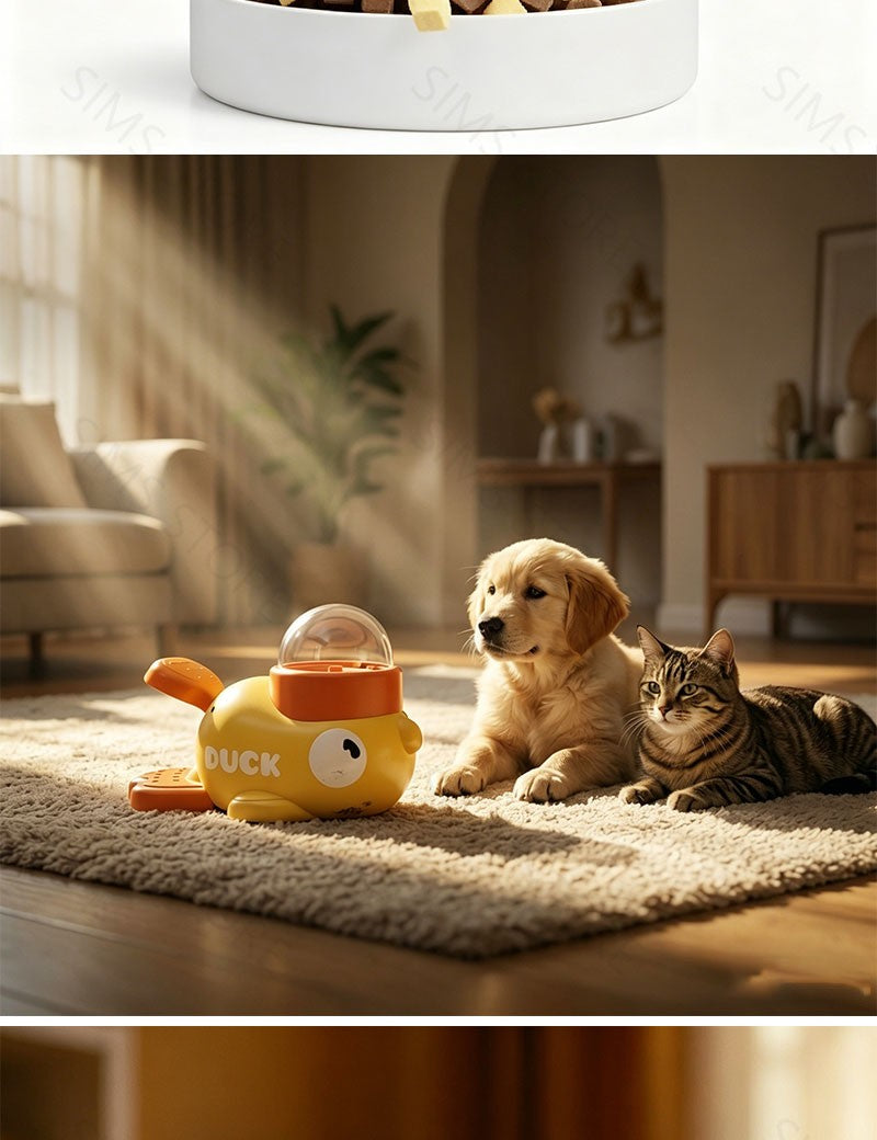 Brinquedo Antiestresse para Cães, Comedouro Interativo Automático, Design Pato Cartoon, Estímulo Mental e Petiscos