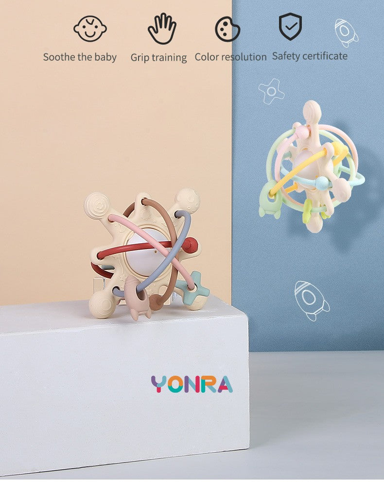 Bola Mordedor Sensorial com Chocalho e Sino — Brinquedo Montessori em Silicone para Cães e Gatos